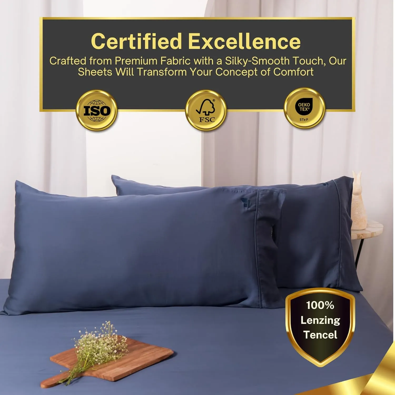 100% Austrian Eucalyptus California King Sheets,18 Inch Deep Pocket California King Sheets,Cooling with Elastic Corner Straps,Eucalyptus Tencel Lyocell (Crown Blue, 4PC Cali-King)