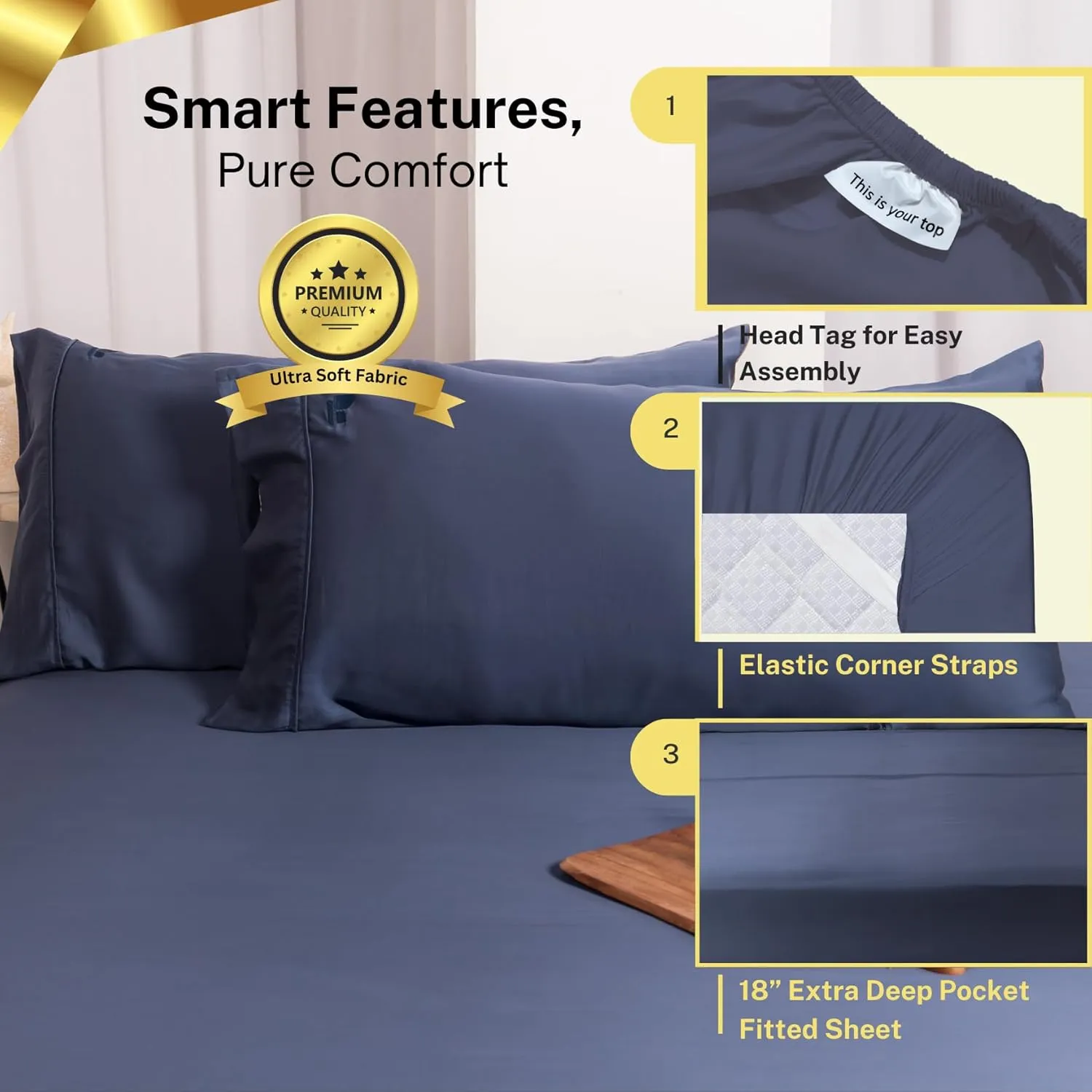 100% Austrian Eucalyptus California King Sheets,18 Inch Deep Pocket California King Sheets,Cooling with Elastic Corner Straps,Eucalyptus Tencel Lyocell (Crown Blue, 4PC Cali-King)