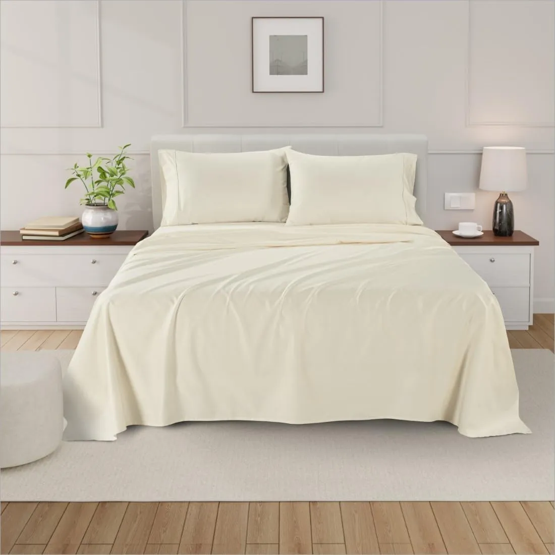 1000 Thread Count 100% Egyptian Cotton Sheets Set California King Size Ivory Bed Sheet 4 Piece bed sheet Sets Long Staple 16 Inches Deep Pocket All Season Bedding Super Soft Breathable Sateen Finish