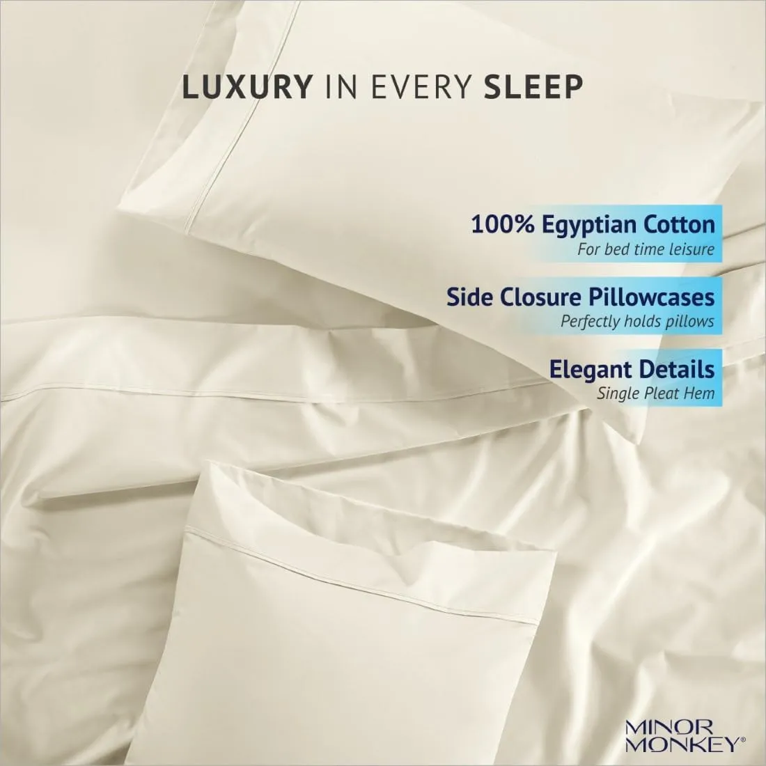 1000 Thread Count 100% Egyptian Cotton Sheets Set California King Size Ivory Bed Sheet 4 Piece bed sheet Sets Long Staple 16 Inches Deep Pocket All Season Bedding Super Soft Breathable Sateen Finish