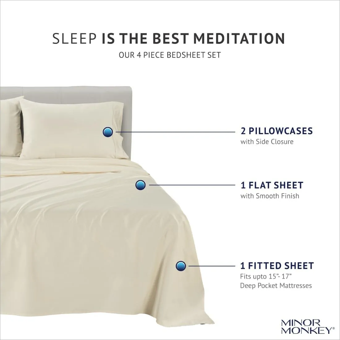 1000 Thread Count 100% Egyptian Cotton Sheets Set California King Size Ivory Bed Sheet 4 Piece bed sheet Sets Long Staple 16 Inches Deep Pocket All Season Bedding Super Soft Breathable Sateen Finish