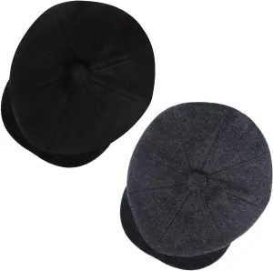 2 Pack Newsboy Cap for Men, Irish Newsies Hat Classic 8 Panel Wool Blend for Old Man Cabbie Driving