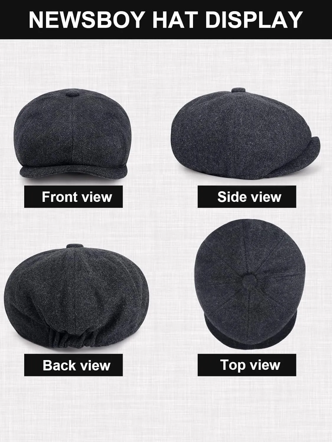 2 Pack Newsboy Cap for Men, Irish Newsies Hat Classic 8 Panel Wool Blend for Old Man Cabbie Driving