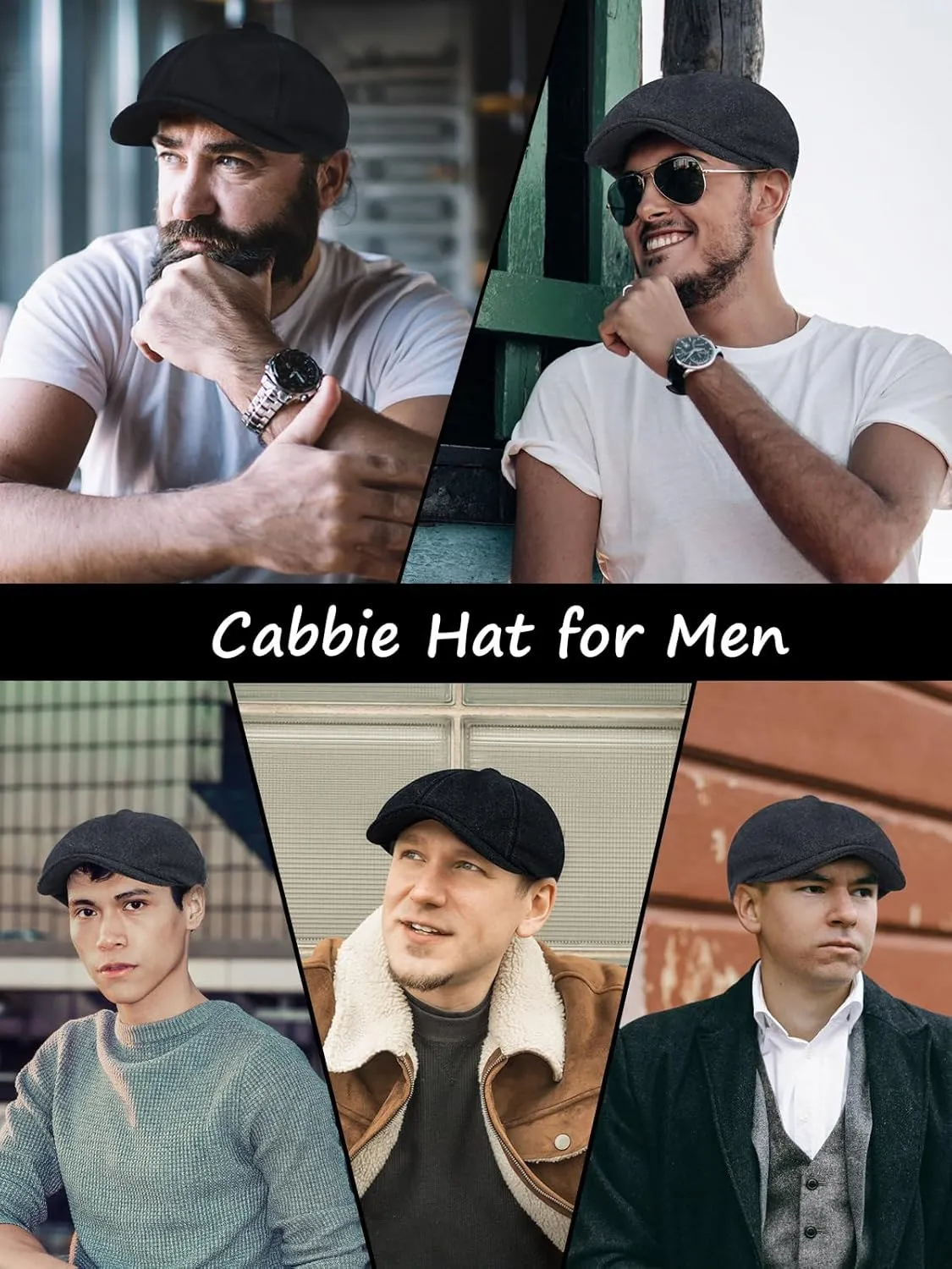 2 Pack Newsboy Cap for Men, Irish Newsies Hat Classic 8 Panel Wool Blend for Old Man Cabbie Driving