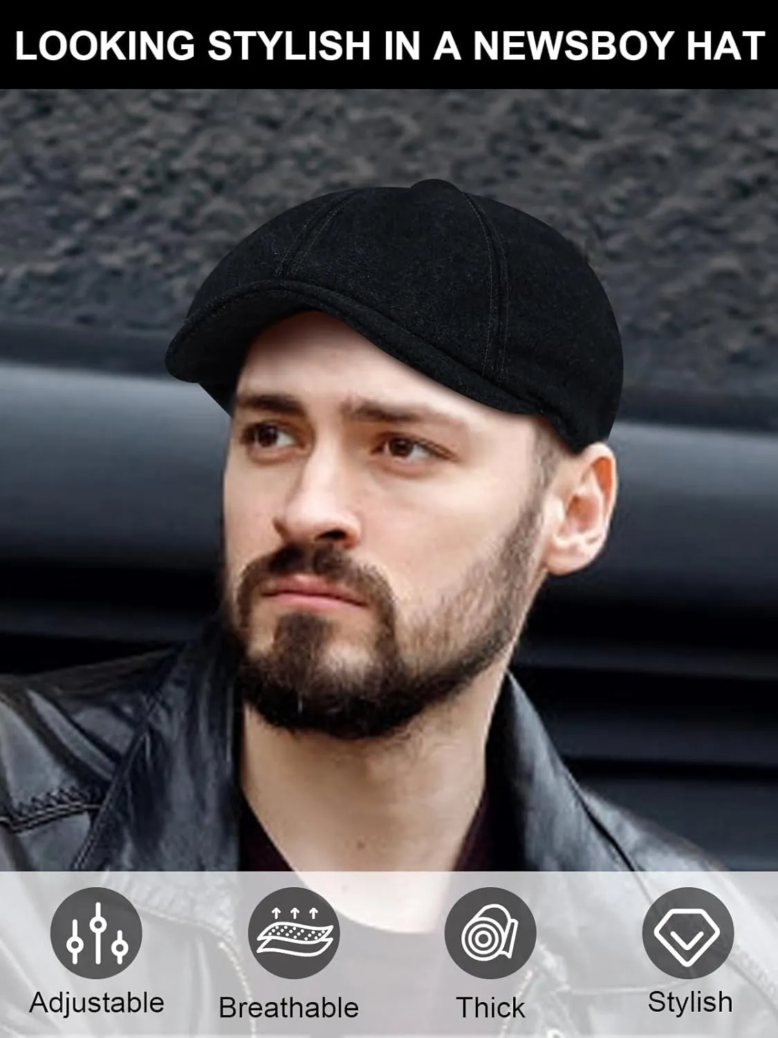 2 Pack Newsboy Cap for Men, Irish Newsies Hat Classic 8 Panel Wool Blend for Old Man Cabbie Driving