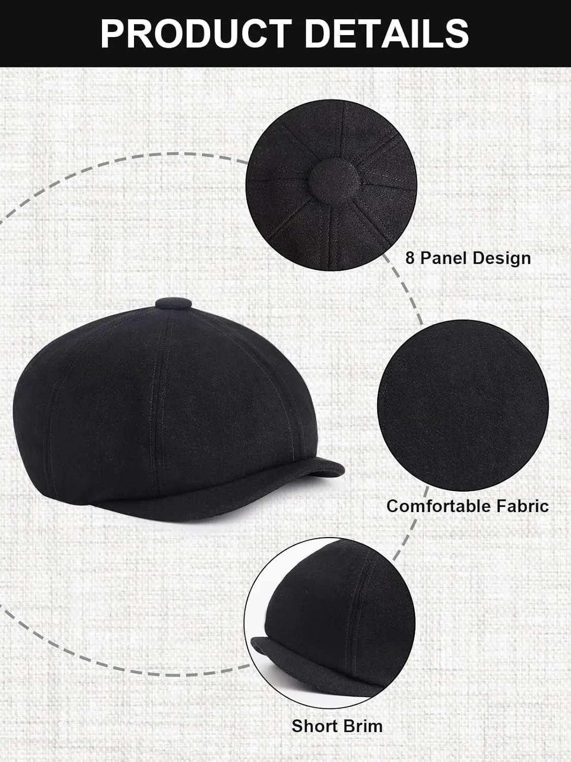 2 Pack Newsboy Cap for Men, Irish Newsies Hat Classic 8 Panel Wool Blend for Old Man Cabbie Driving