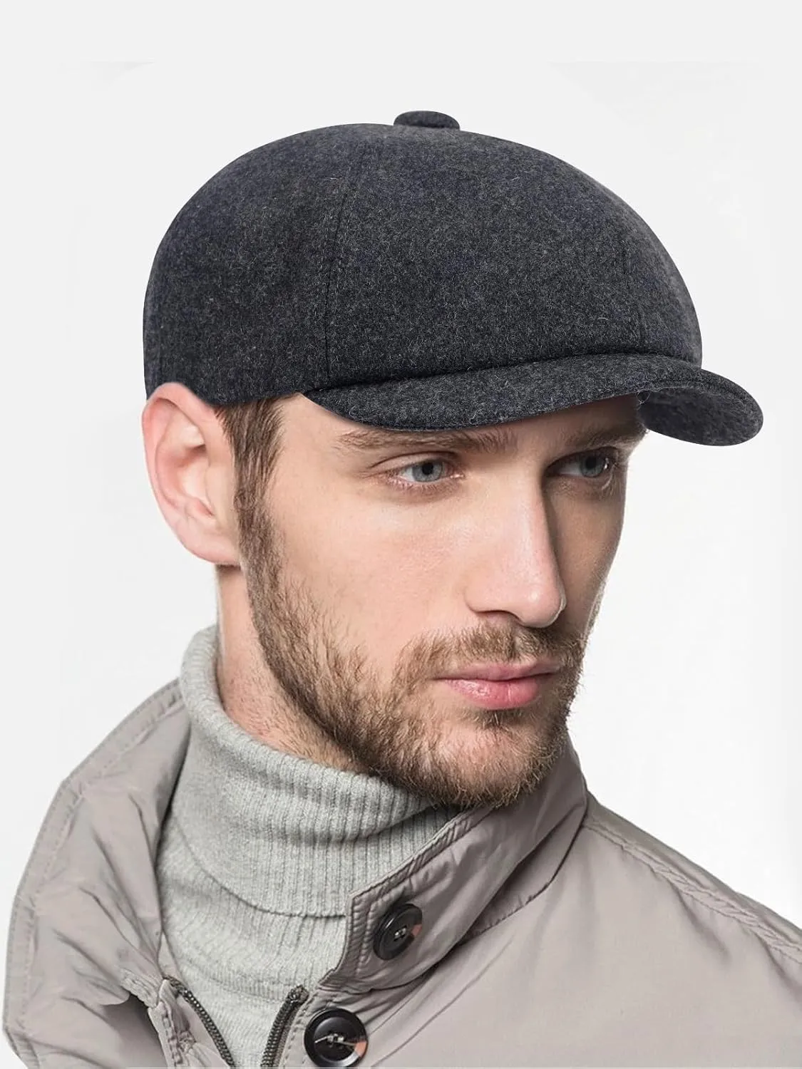 2 Pack Newsboy Cap for Men, Irish Newsies Hat Classic 8 Panel Wool Blend for Old Man Cabbie Driving
