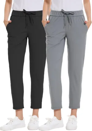 2 Pack Women's Pants with Deep Pockets Stretch Soft Sweatpants for Casual Athletic Lounge Work Golf Travel