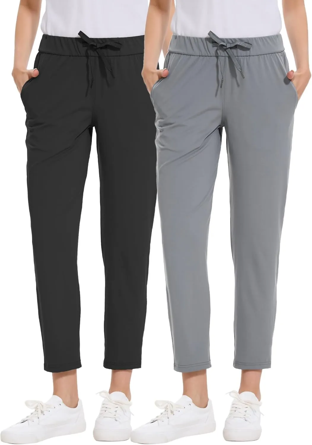 2 Pack Women's Pants with Deep Pockets Stretch Soft Sweatpants for Casual Athletic Lounge Work Golf Travel