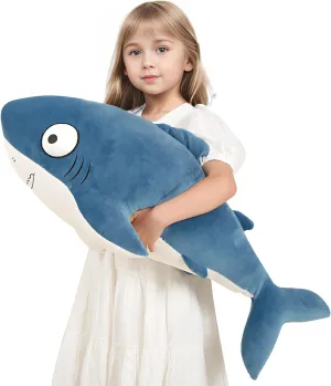 32” Blue Giant Sharks Plush,Large Whale Shark Stuffed Animals, Big Ocean Sea Fish Squishy Body Pillow Soft Plushies Toys,Gifts for Kids Girls Boys, Birthday Easter