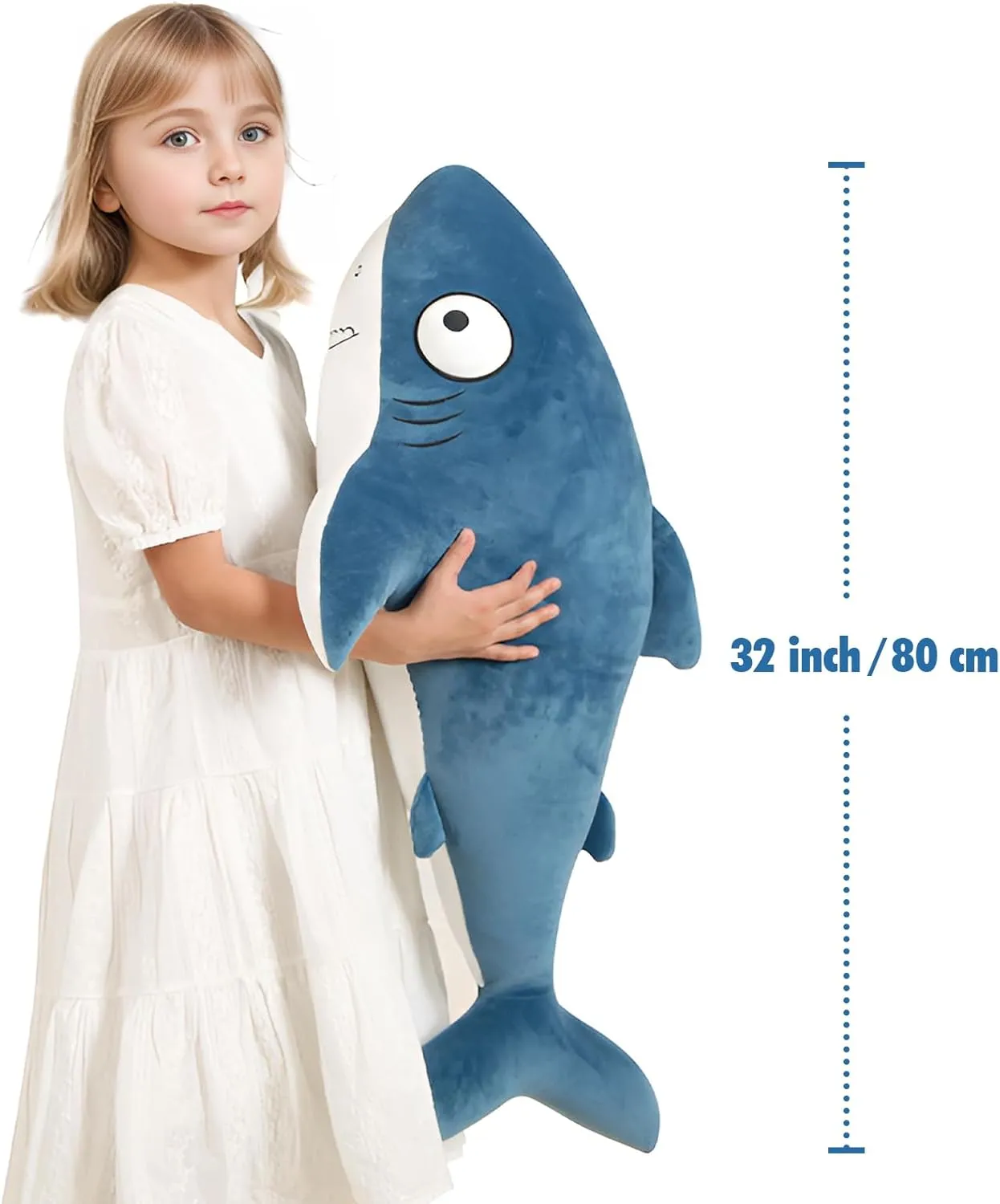 32” Blue Giant Sharks Plush,Large Whale Shark Stuffed Animals, Big Ocean Sea Fish Squishy Body Pillow Soft Plushies Toys,Gifts for Kids Girls Boys, Birthday Easter