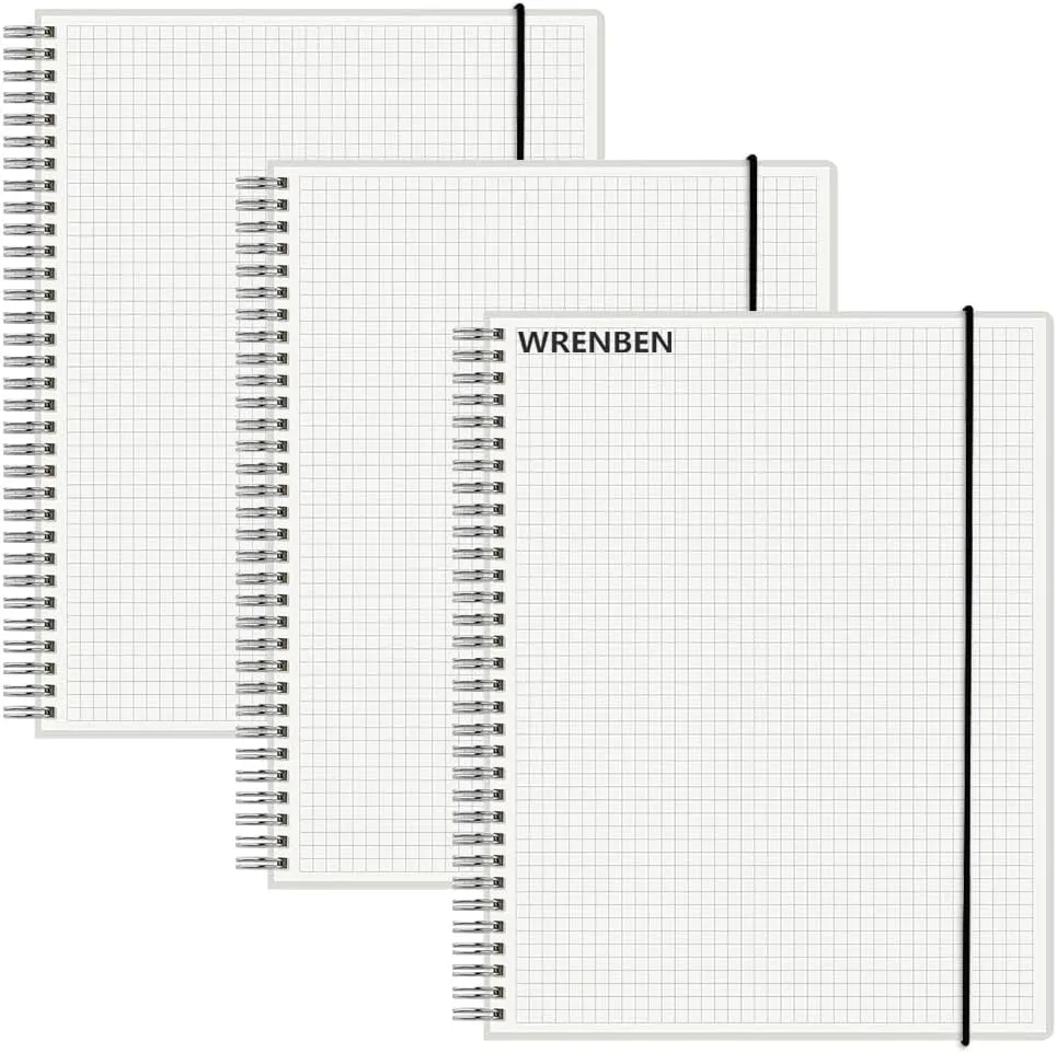 3PCS Graph Grid 120GSM Thick Paper Spiral Notebooks with Removable Elastic Bands, Medium Size Graphing notebook 5.7" x 8.3" (A5, Grid)