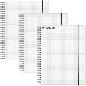 3PCS Graph Grid 120GSM Thick Paper Spiral Notebooks with Removable Elastic Bands, Medium Size Graphing notebook 5.7" x 8.3" (A5, Grid)