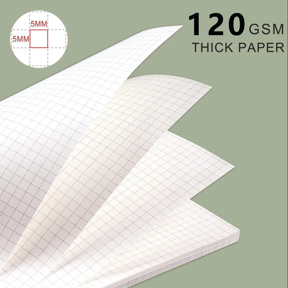 3PCS Graph Grid 120GSM Thick Paper Spiral Notebooks with Removable Elastic Bands, Medium Size Graphing notebook 5.7" x 8.3" (A5, Grid)