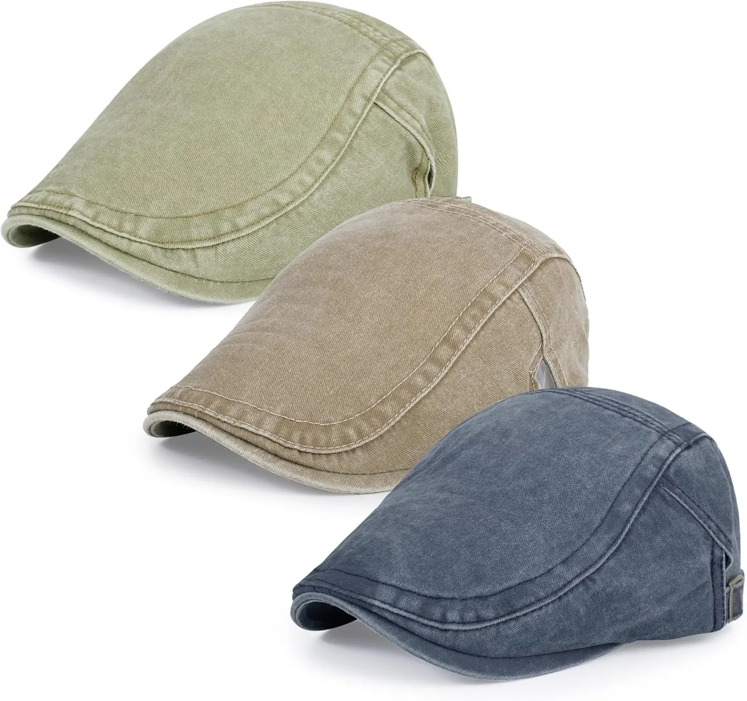 3Pcs Men's Newsboy Caps Washing Cotton Cooling Lightweight Scally Cap for Men Adjustable Flat Cap