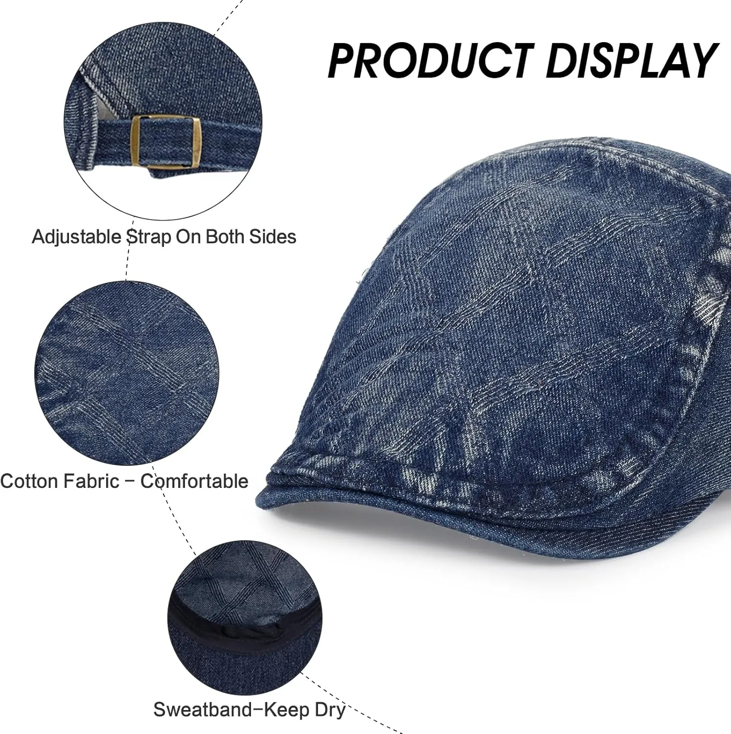3Pcs Men's Newsboy Caps Washing Cotton Cooling Lightweight Scally Cap for Men Adjustable Flat Cap