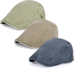 3Pcs Men's Newsboy Caps Washing Cotton Cooling Lightweight Scally Cap for Men Adjustable Flat Cap