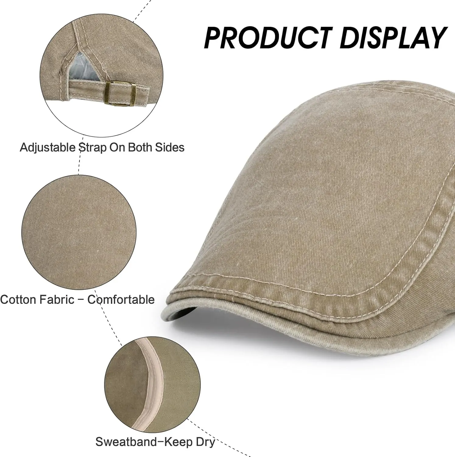 3Pcs Men's Newsboy Caps Washing Cotton Cooling Lightweight Scally Cap for Men Adjustable Flat Cap