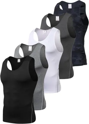 5 Pack Men's Camouflage Compression Shirts Sleeveless Athletic Workout Tank Top Sports Baselayer Running Undershirt