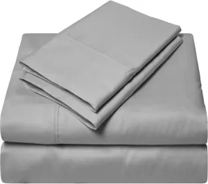500-Thread-Count Bed Sheet Set California King Size Fits 15-18 Inches Deep Pocket (Solid, Brushed Silver)