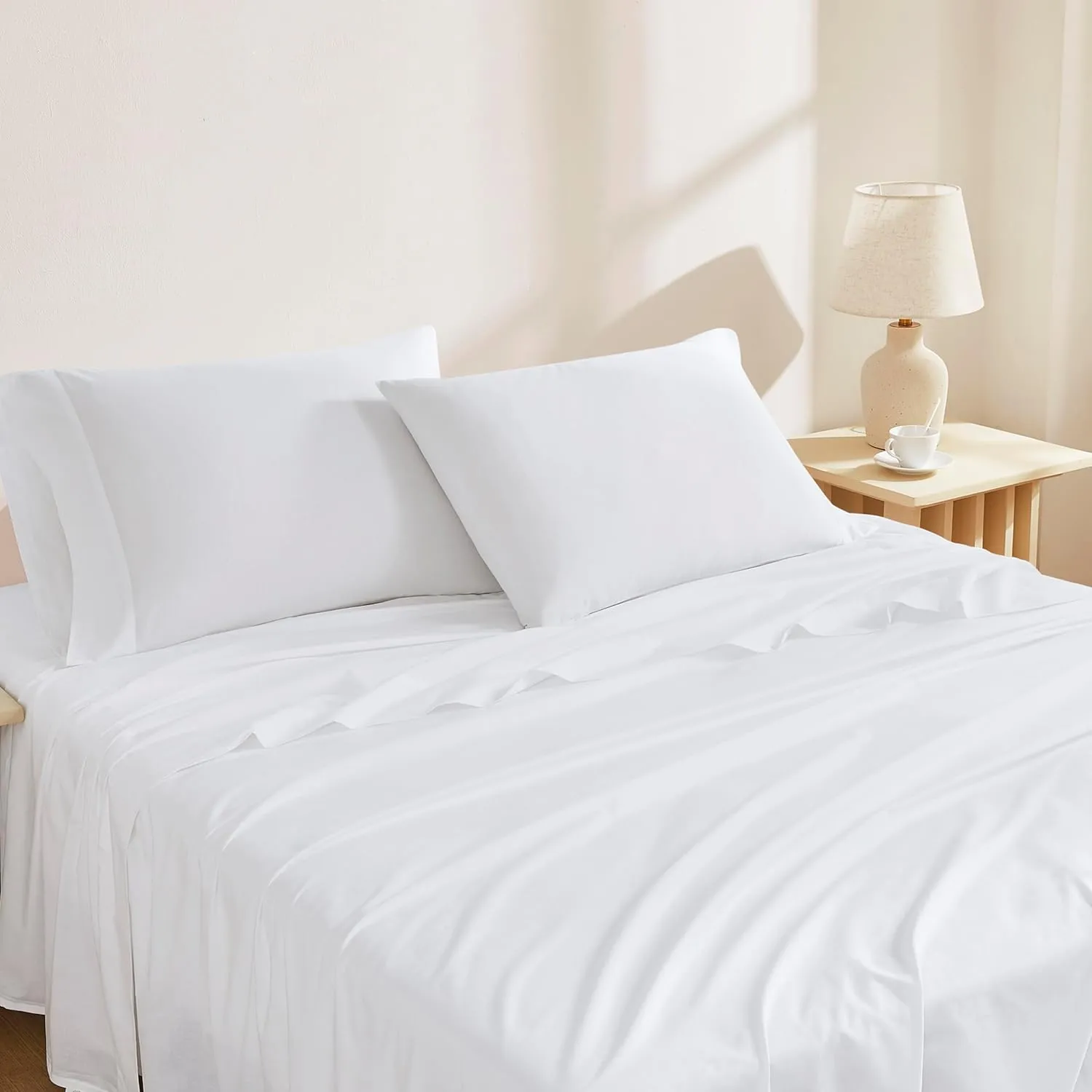 500-Thread-Count Bed Sheet Set California King Size Fits 15-18 Inches Deep Pocket (Solid, Brushed Silver)