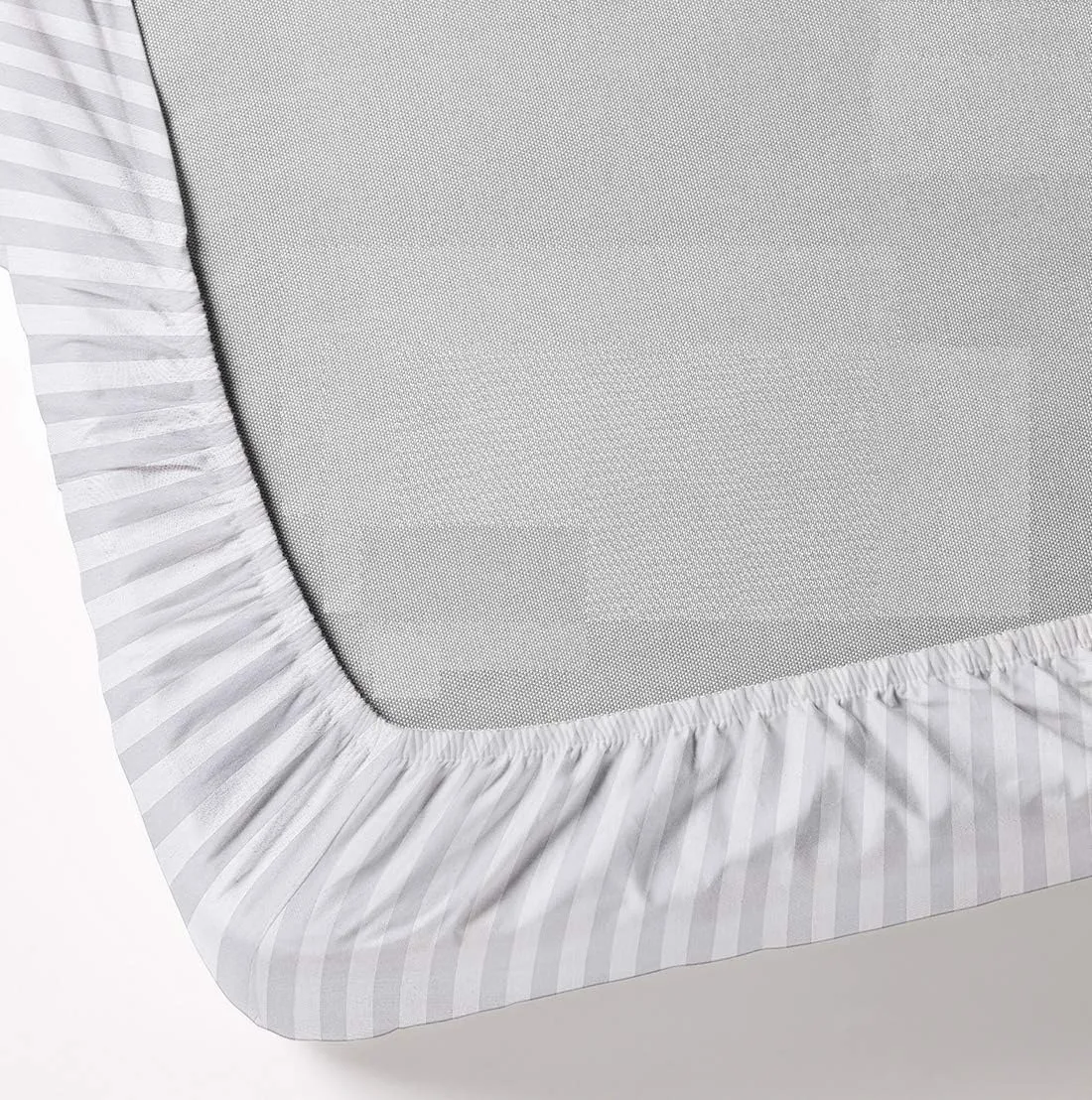 500-Thread-Count Bed Sheet Set California King Size Fits 15-18 Inches Deep Pocket (Stripe, Brushed Silver)