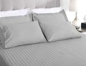 500-Thread-Count Bed Sheet Set California King Size Fits 15-18 Inches Deep Pocket (Stripe, Brushed Silver)