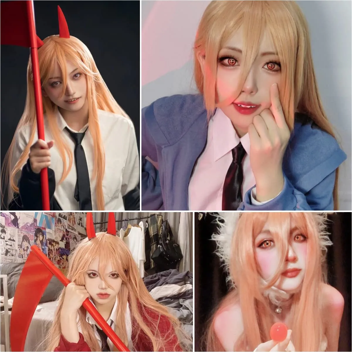 Aicos Long Orange Straight Cosplay Wigs with Bangs, Anime Hair Wigs with Free Red Horns and Wig Cap