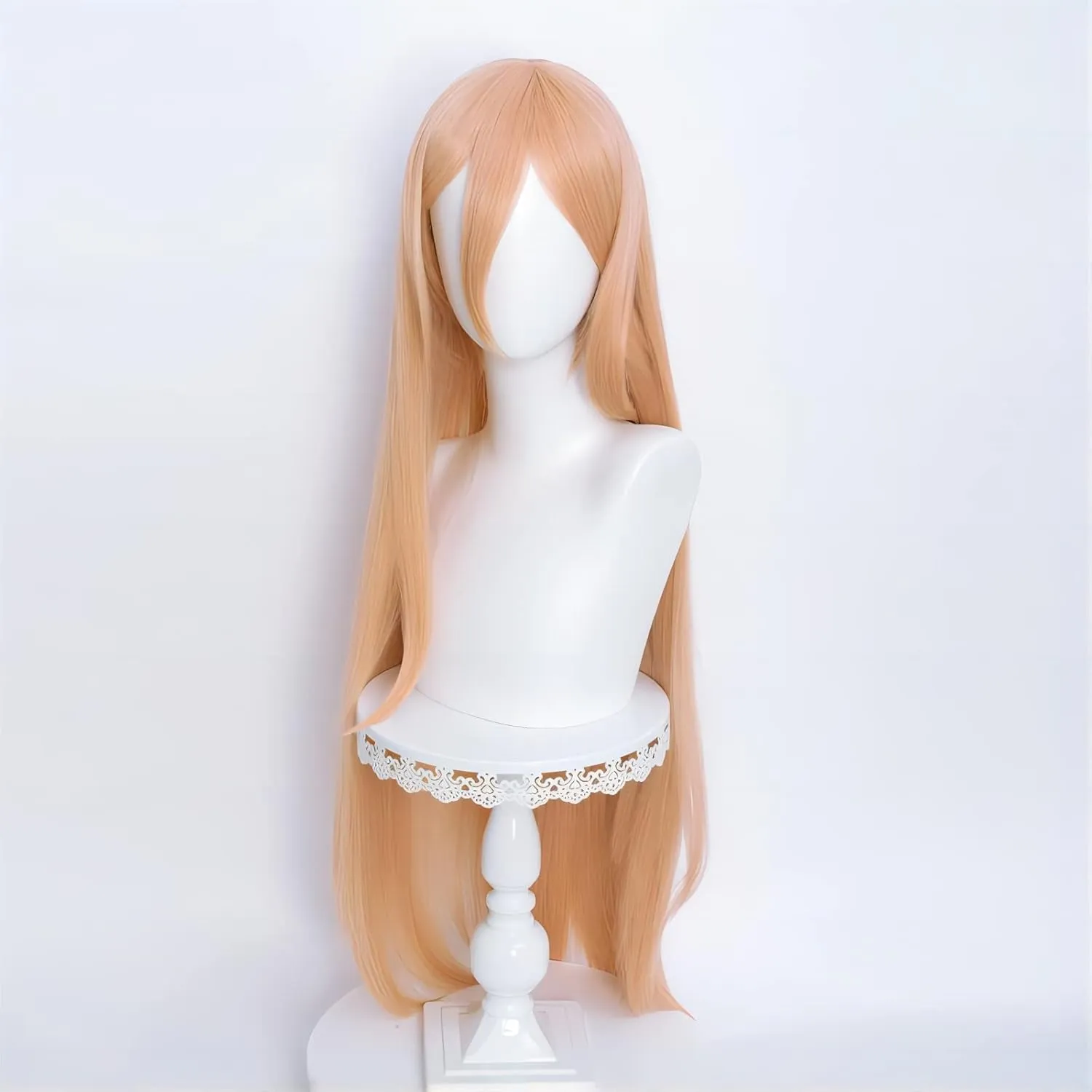 Aicos Long Orange Straight Cosplay Wigs with Bangs, Anime Hair Wigs with Free Red Horns and Wig Cap
