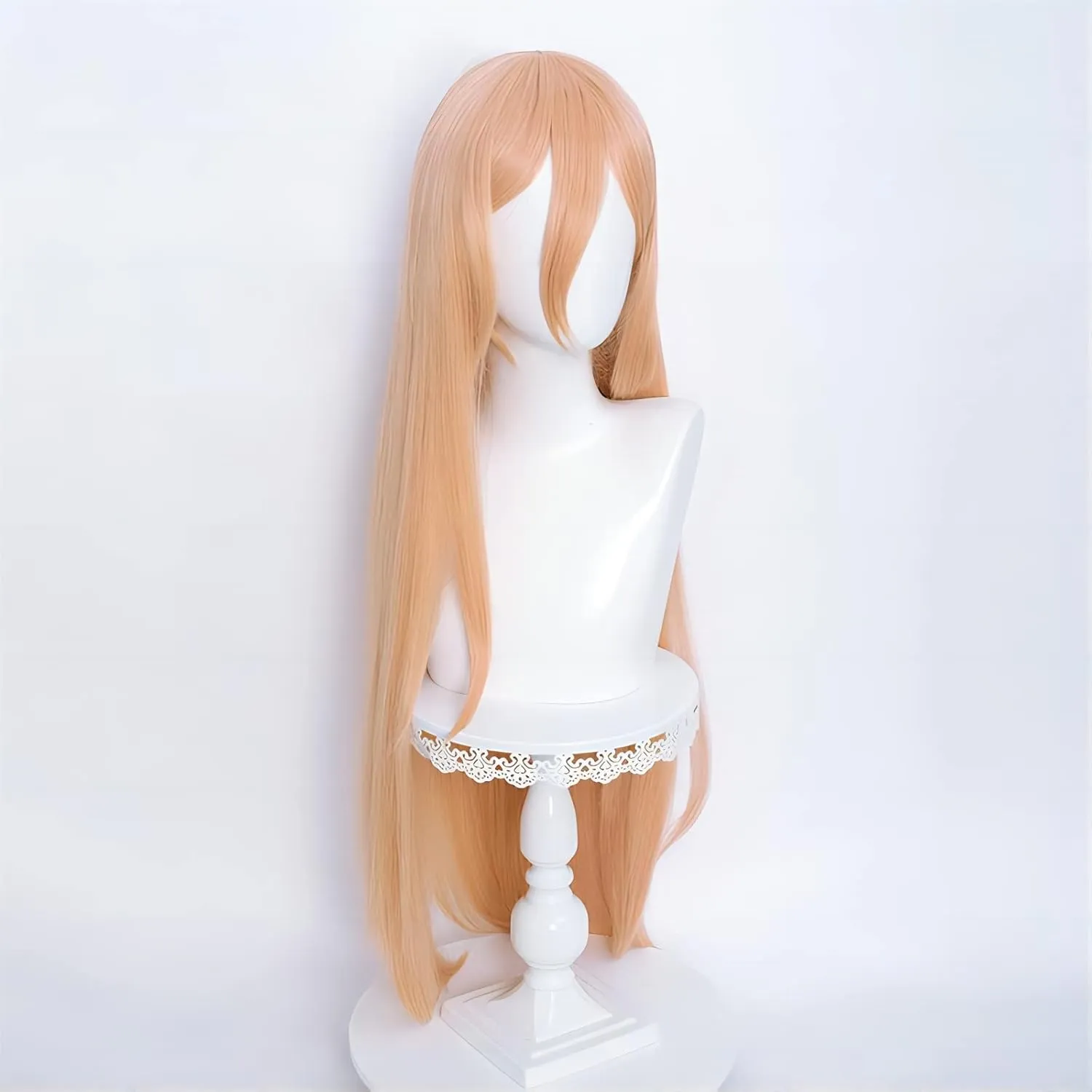 Aicos Long Orange Straight Cosplay Wigs with Bangs, Anime Hair Wigs with Free Red Horns and Wig Cap