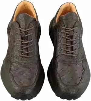 All-Match Authentic Real Ostrich Skin Men's High Top Sneakers Genuine Exotic Leather Female Male Casual Soft Lace-up Walk Flats
