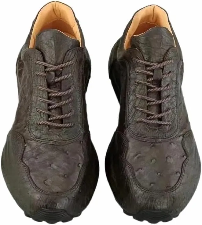 All-Match Authentic Real Ostrich Skin Men's High Top Sneakers Genuine Exotic Leather Female Male Casual Soft Lace-up Walk Flats