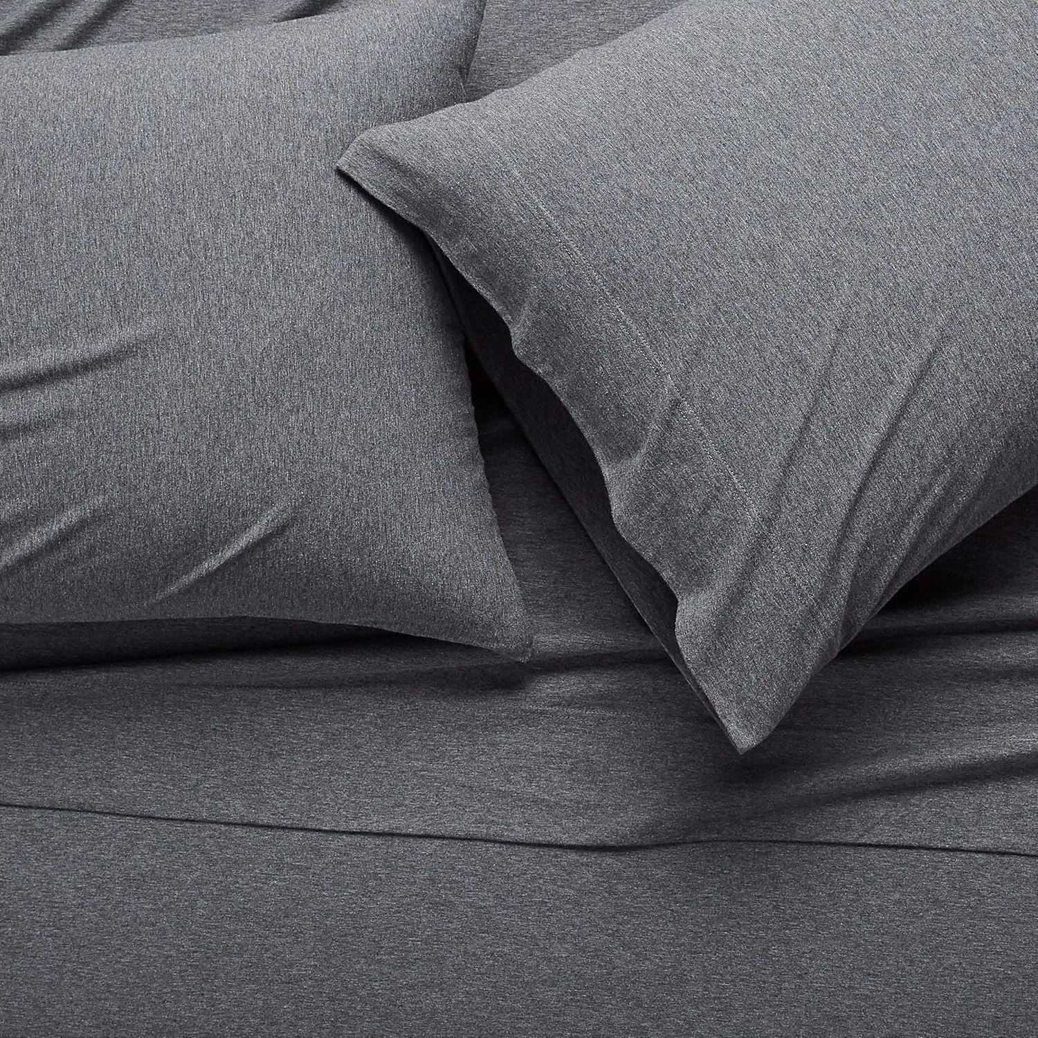 Amazon Basics 4 Piece Bed Sheet Set, 100% Cotton Jersey, Includes Super Soft, Flat and Fitted Sheets, Pillowcase, Queen, Dark Gray, Solid