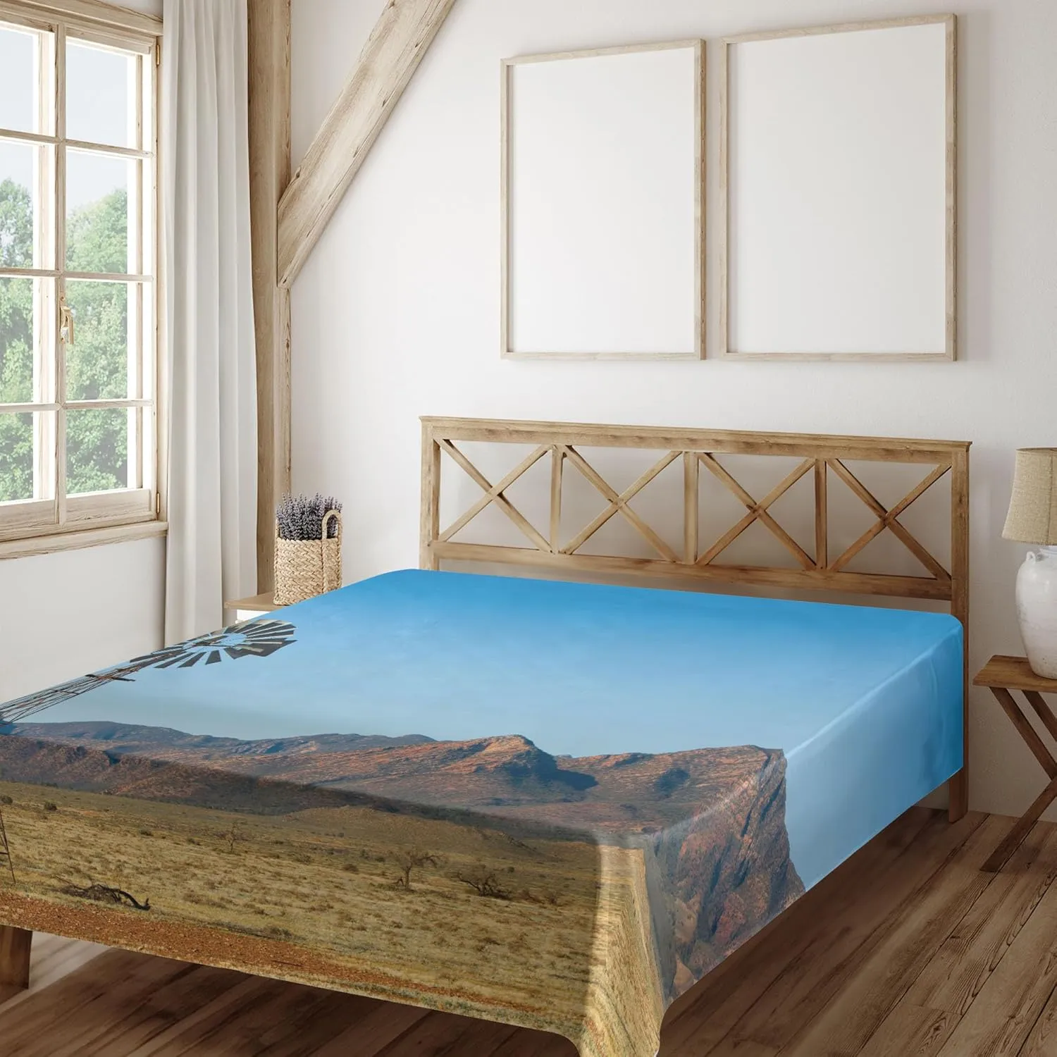 Ambesonne Windmill Flat Sheet, Flinders Ranges South Australia Mountains Barren Land Summer, Soft Comfortable Top Sheet Decorative Bedding 1 Piece, California King, Earth Yellow Pale Blue