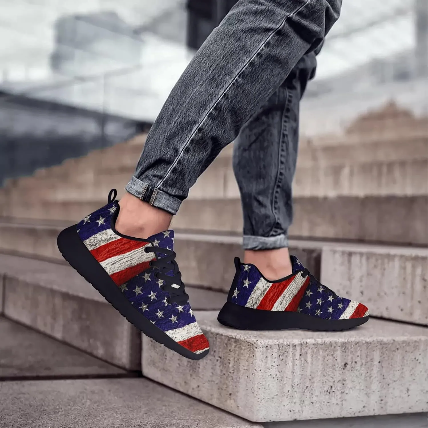 American Wave Star Flag Sneaker Men Athletic Shoes Running Shoes Comfortable Sports Walking Shoes