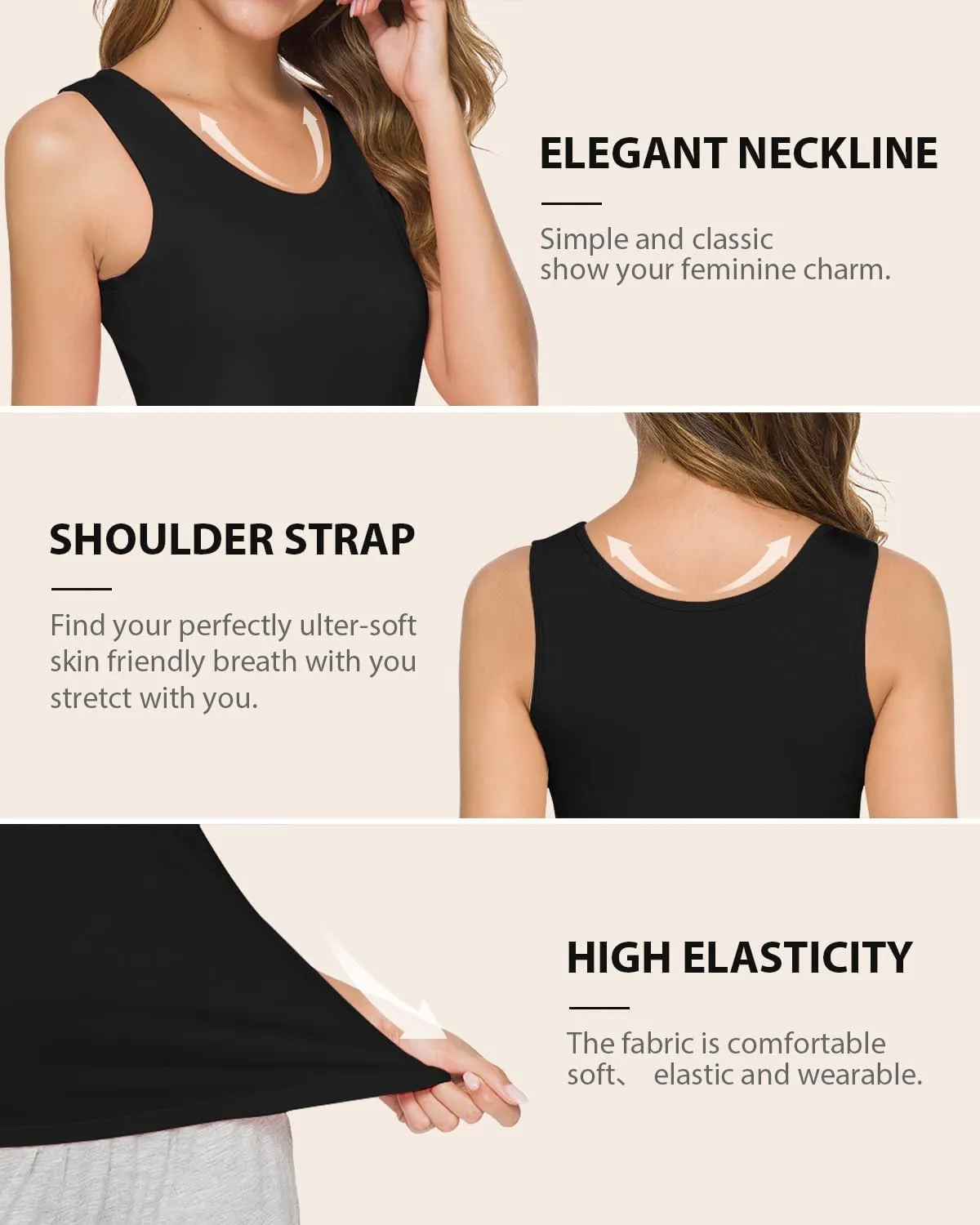 AMVELOP Basic Tank Top for Women Undershirts Sleeveless Layering Tank Top 2-4 Pack