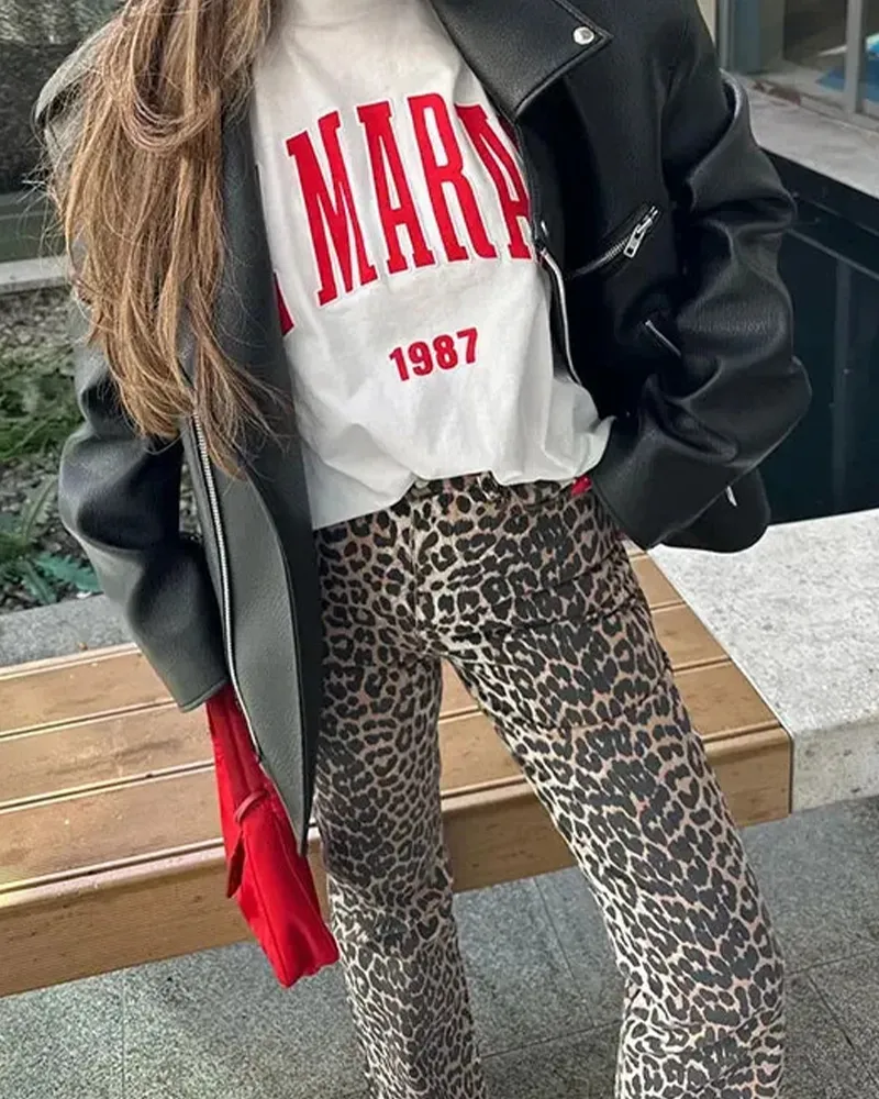 Ancient Print Leopard Print Casual Pants
