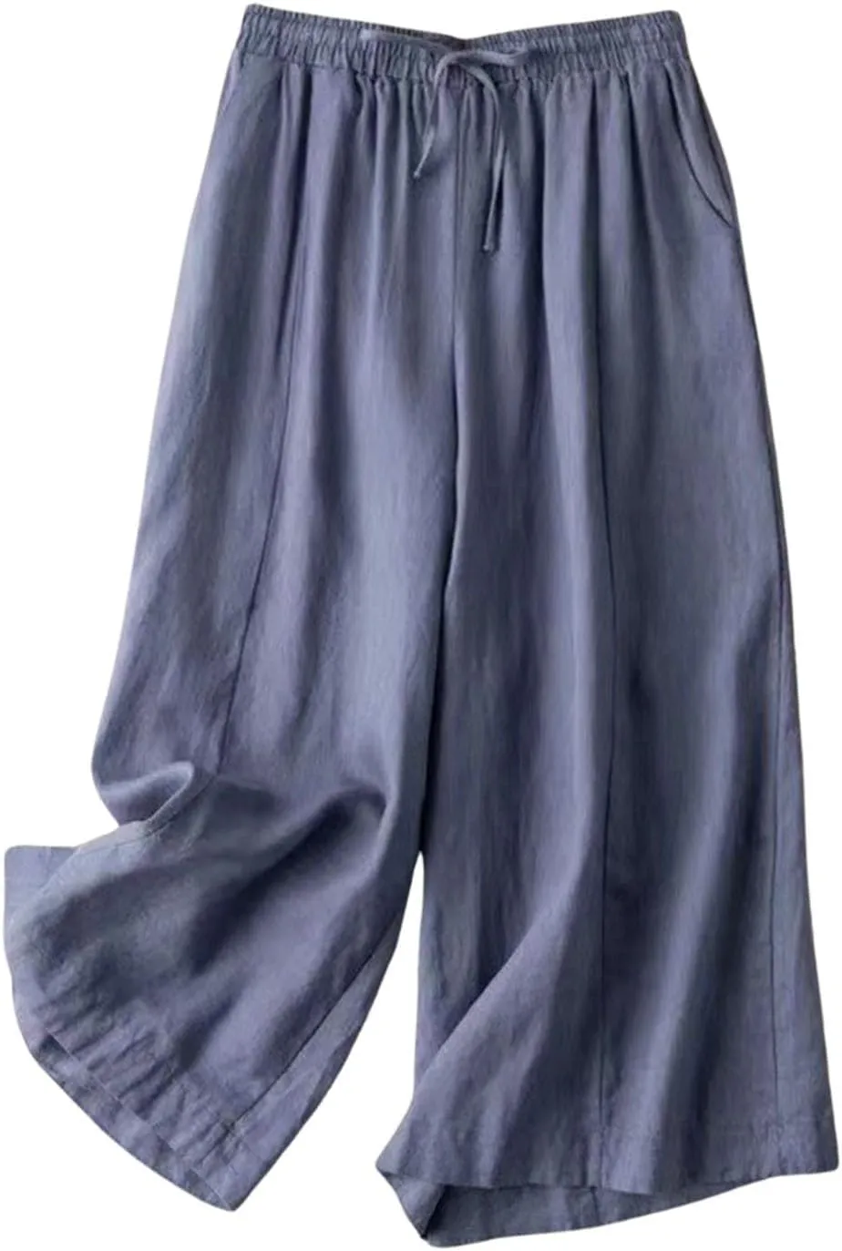 Aniywn Cropped Pants for Women Business Casual High Waisted Loose Capris Lounge Pull On Smocked Travel Pants with Pockets