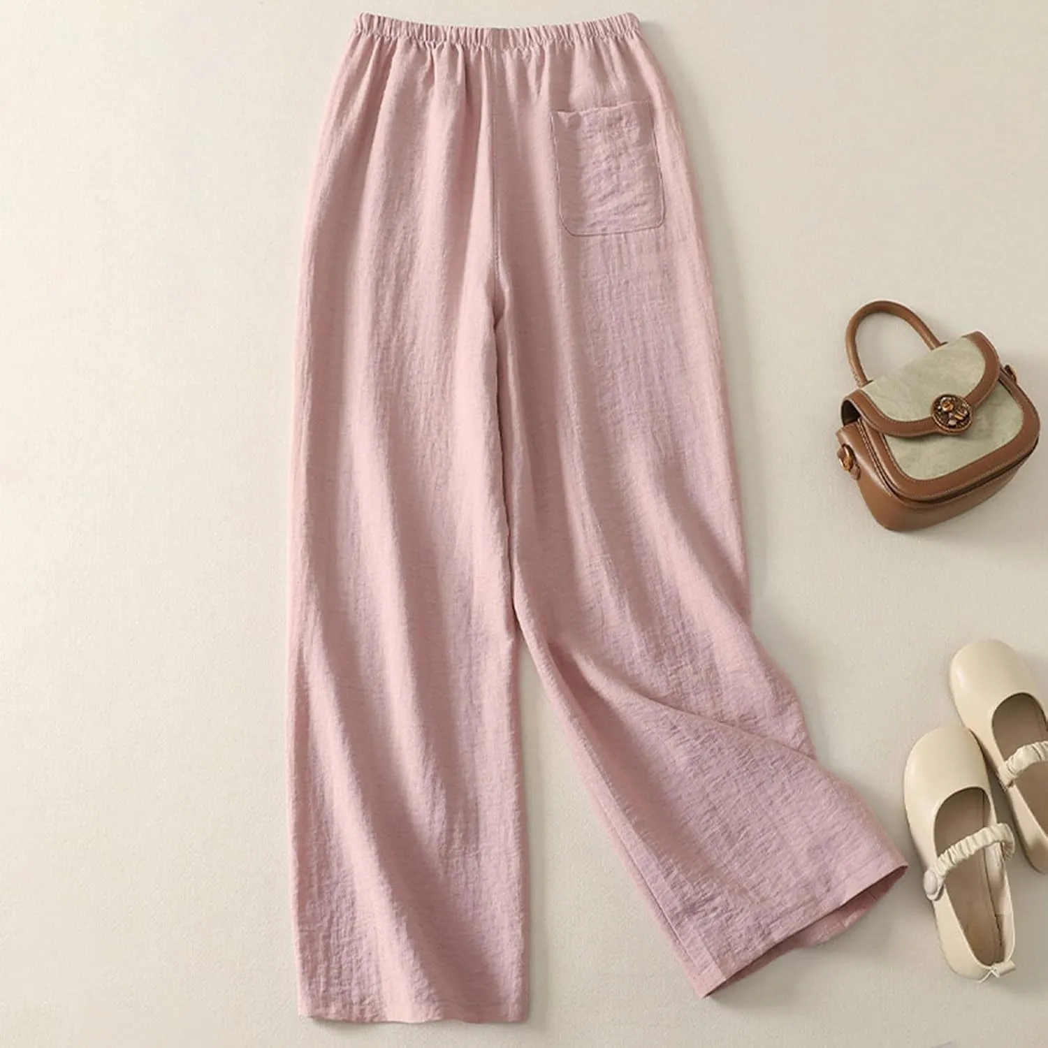 Aniywn Linen Pants Women Wide Leg Capri Cotton Casual Loose High Waisted Flowy Palazzo Trousers Boho Beach Pants with Pockets