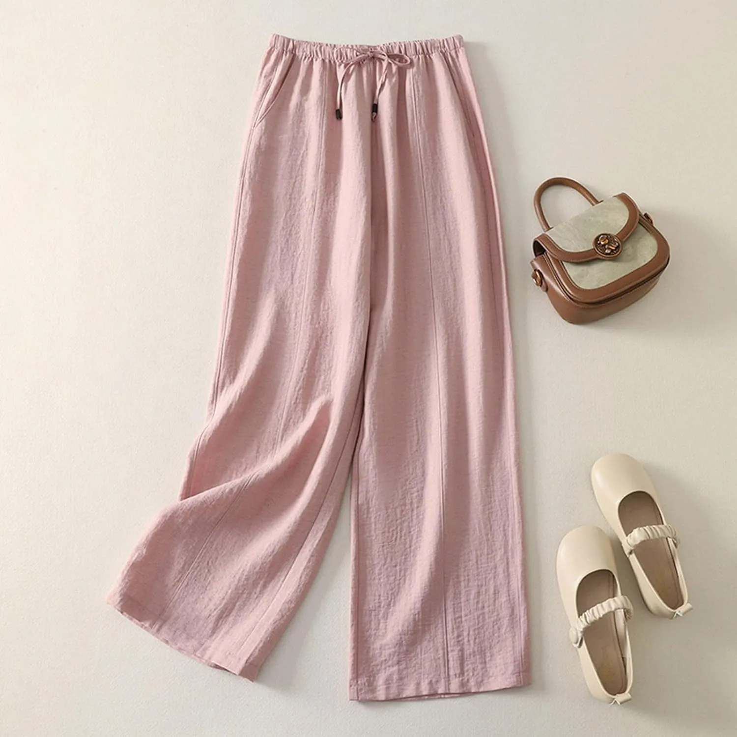 Aniywn Linen Pants Women Wide Leg Capri Cotton Casual Loose High Waisted Flowy Palazzo Trousers Boho Beach Pants with Pockets
