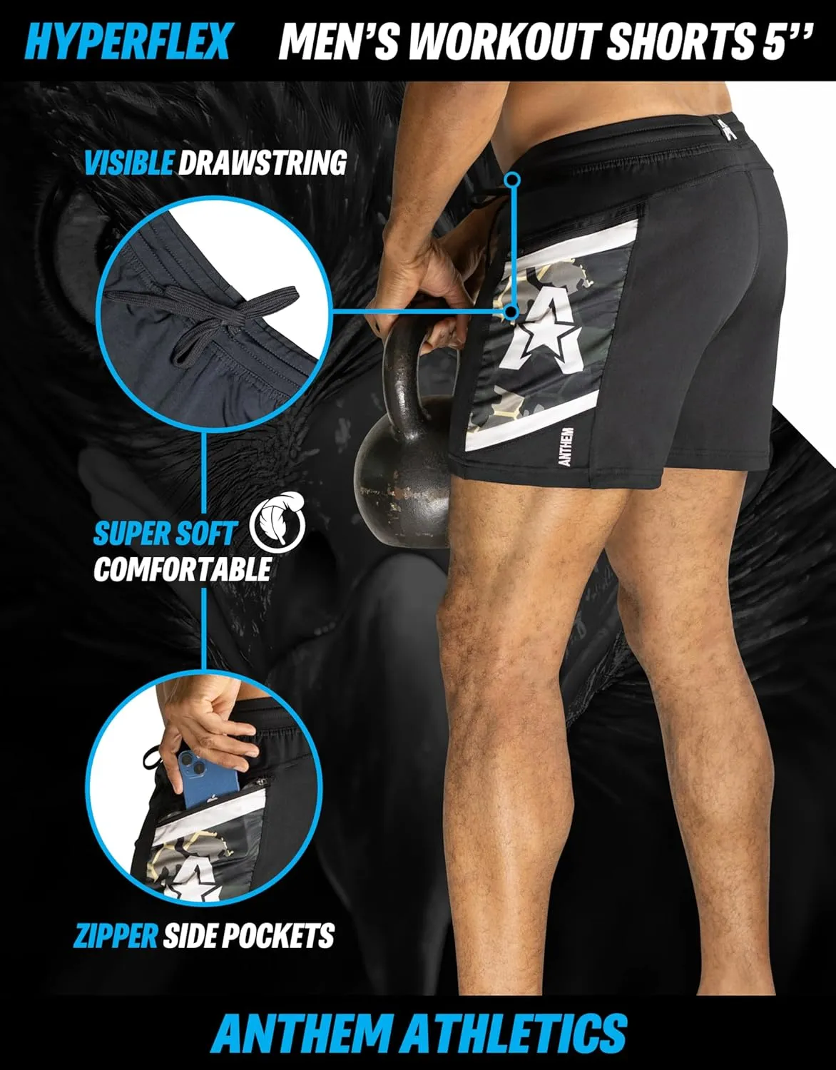 Anthem Athletics Hyperflex Mens Gym Shorts 5" 7" 9" Inseam Workout Athletic Sport Exercise Training Running Shorts for Men