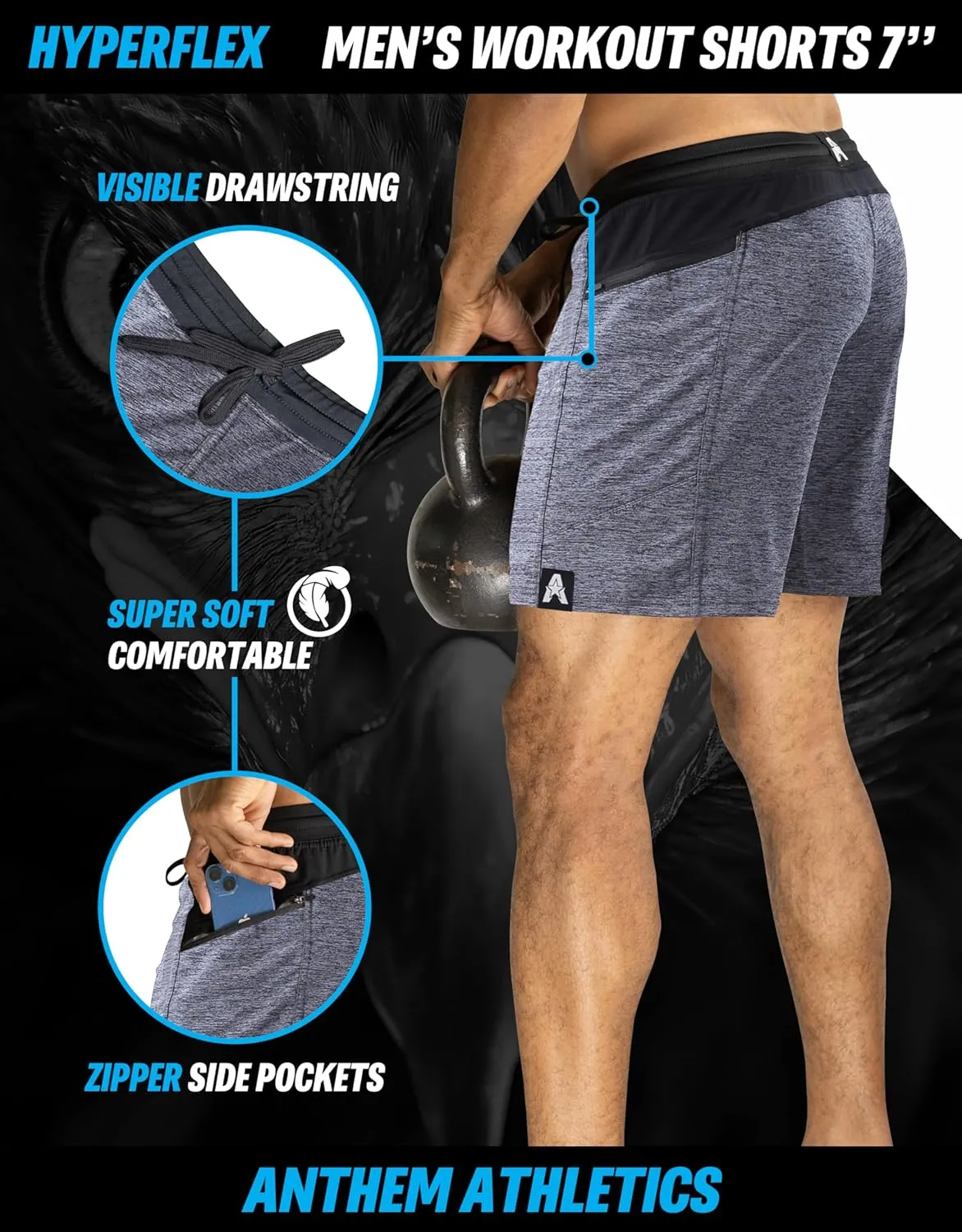 Anthem Athletics Hyperflex Mens Gym Shorts 5" 7" 9" Inseam Workout Athletic Sport Exercise Training Running Shorts for Men