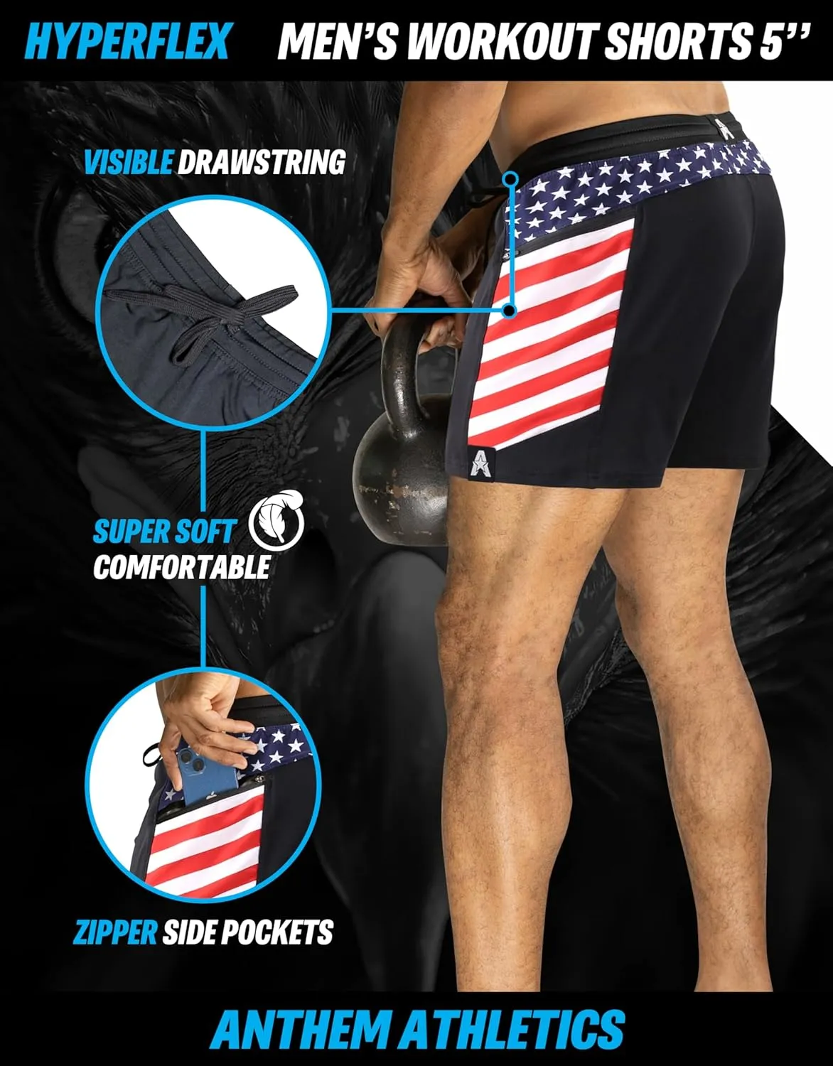 Anthem Athletics Hyperflex Mens Gym Shorts 5" 7" 9" Inseam Workout Athletic Sport Exercise Training Running Shorts for Men