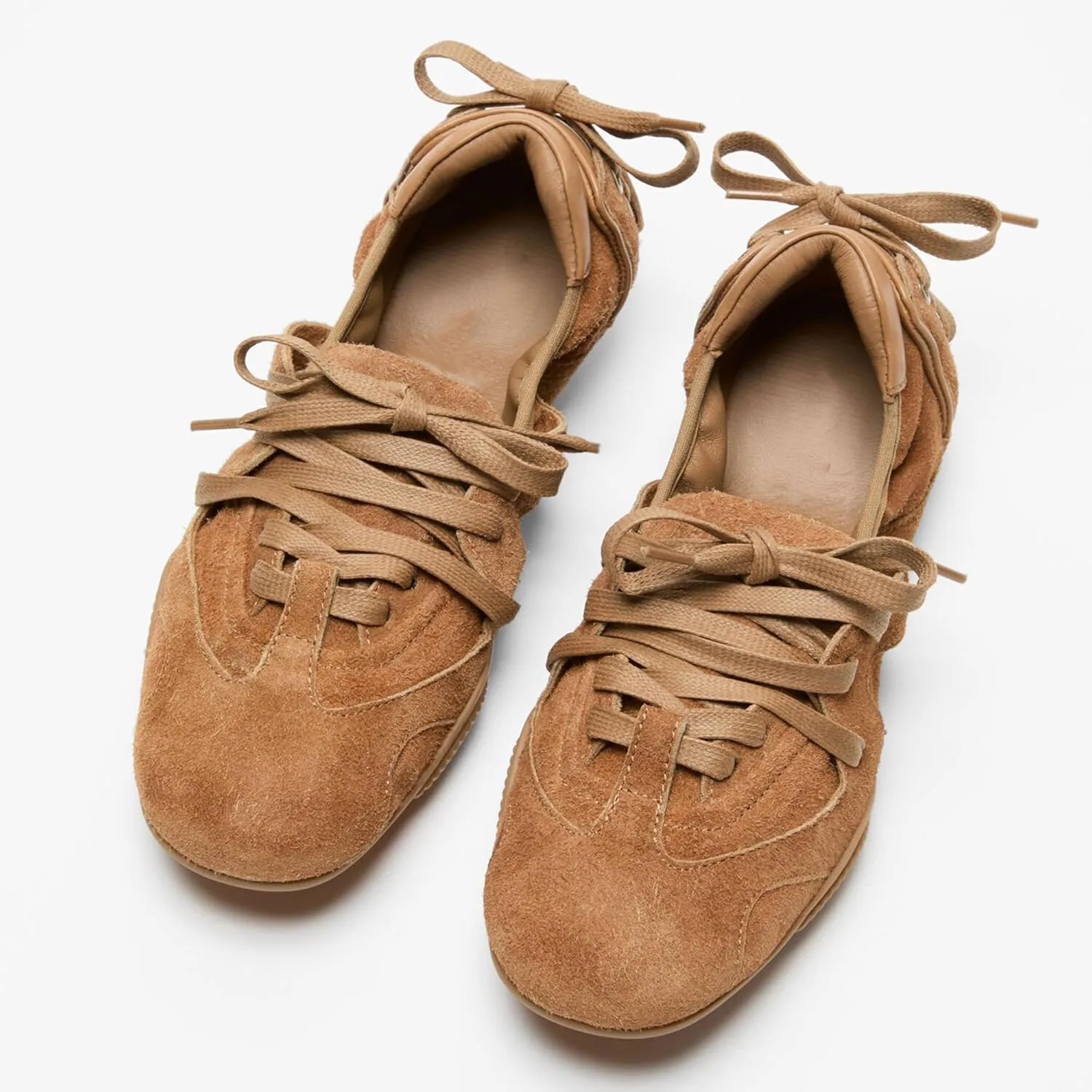 Arqa Women's Lace-up Fashion Ballerina Sneakers Decorative Lacing Back Dressy Ballet Flat Sneakers Comfortable Outgoing Tennis Walking Casual Shoes