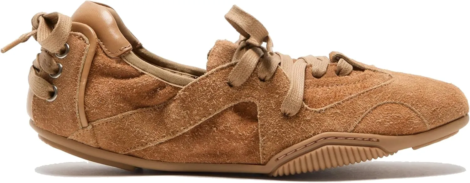Arqa Women's Lace-up Fashion Ballerina Sneakers Decorative Lacing Back Dressy Ballet Flat Sneakers Comfortable Outgoing Tennis Walking Casual Shoes