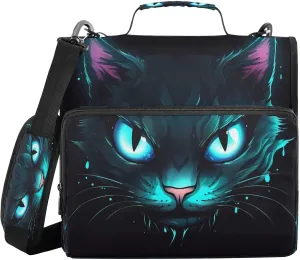 ATTX Blue Neon Cat Eye Zipper Binder with Adjustable Padded Strap - 3 Ring 500 Sheet Capacity Binder Bag with Multi-Pocket Organizer, Fits 12 Inch Laptop#316
