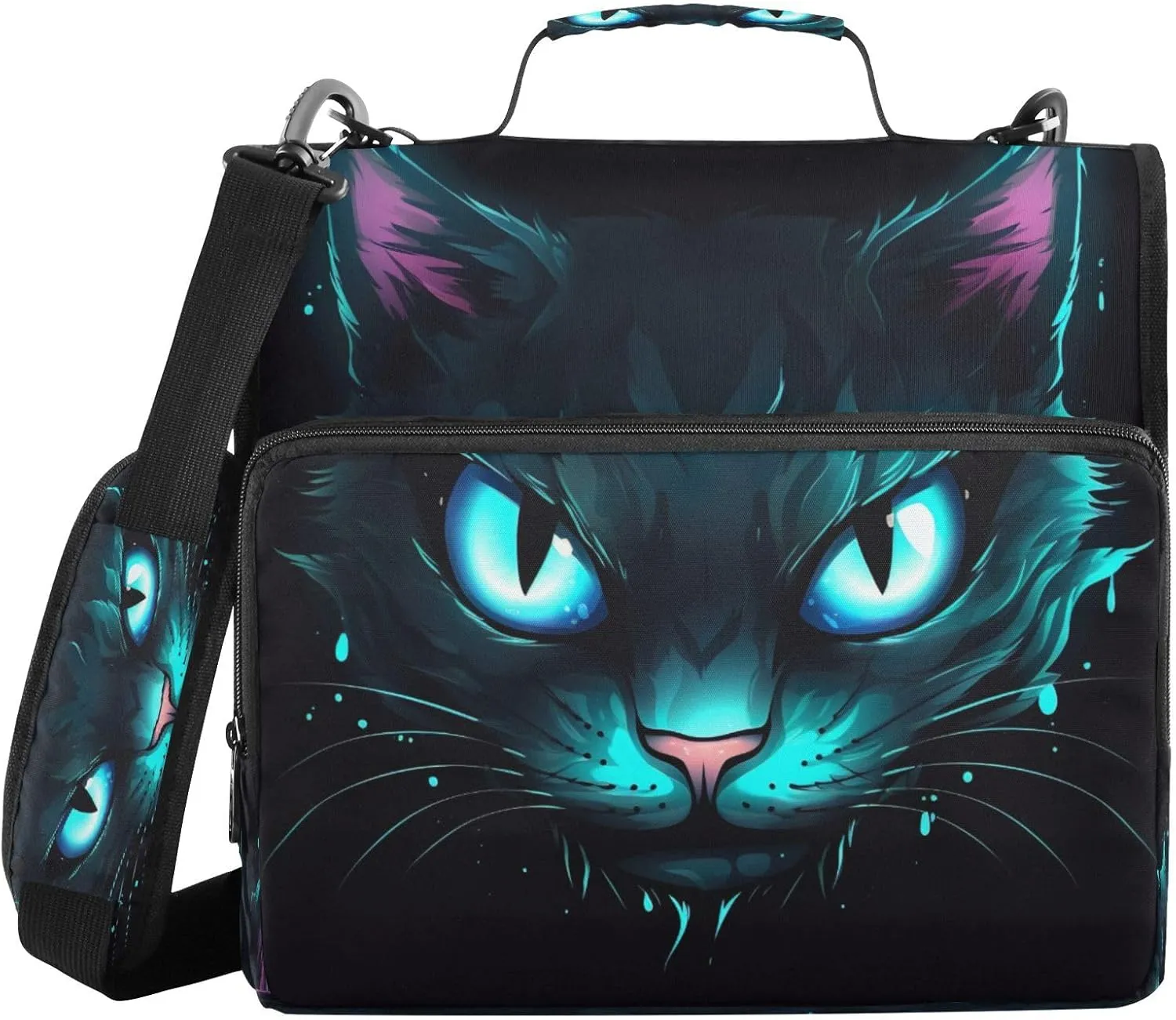 ATTX Blue Neon Cat Eye Zipper Binder with Adjustable Padded Strap - 3 Ring 500 Sheet Capacity Binder Bag with Multi-Pocket Organizer, Fits 12 Inch Laptop#316