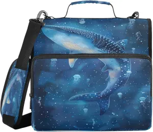 ATTX Blue Whale Zipper Binder with Adjustable Padded Strap - 3 Ring 500 Sheet Capacity Binder Bag with Multi-Pocket Organizer, Fits 12 Inch Laptop#608