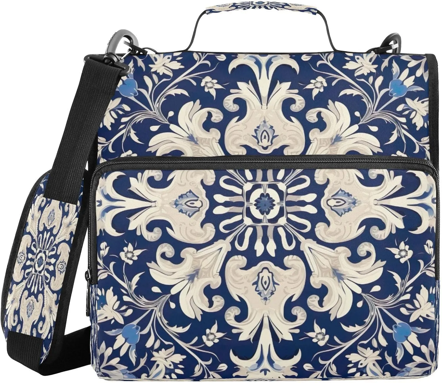 ATTX Blue White Pattern Zipper Binder with Adjustable Padded Strap - 3 Ring 500 Sheet Capacity Binder Bag with Multi-Pocket Organizer, Fits 12 Inch Laptop#411