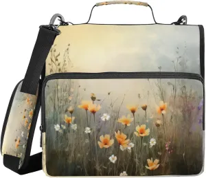 ATTX Colorful Wild Flowers Zipper Binder with Adjustable Padded Strap - 3 Ring 500 Sheet Capacity Binder Bag with Multi-Pocket Organizer, Fits 12 Inch Laptop#581